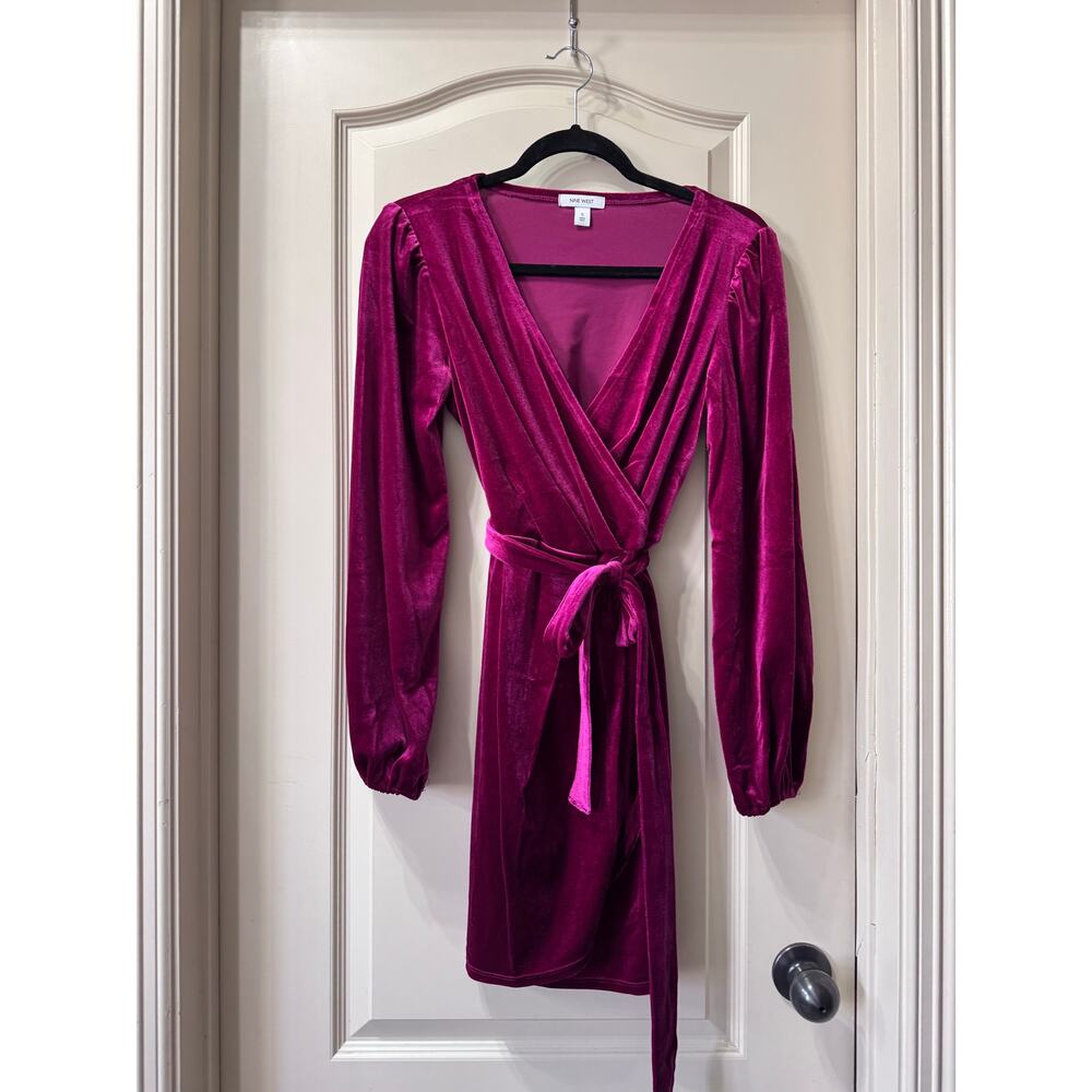 Nine West fuchsia burgundy velvet dress small